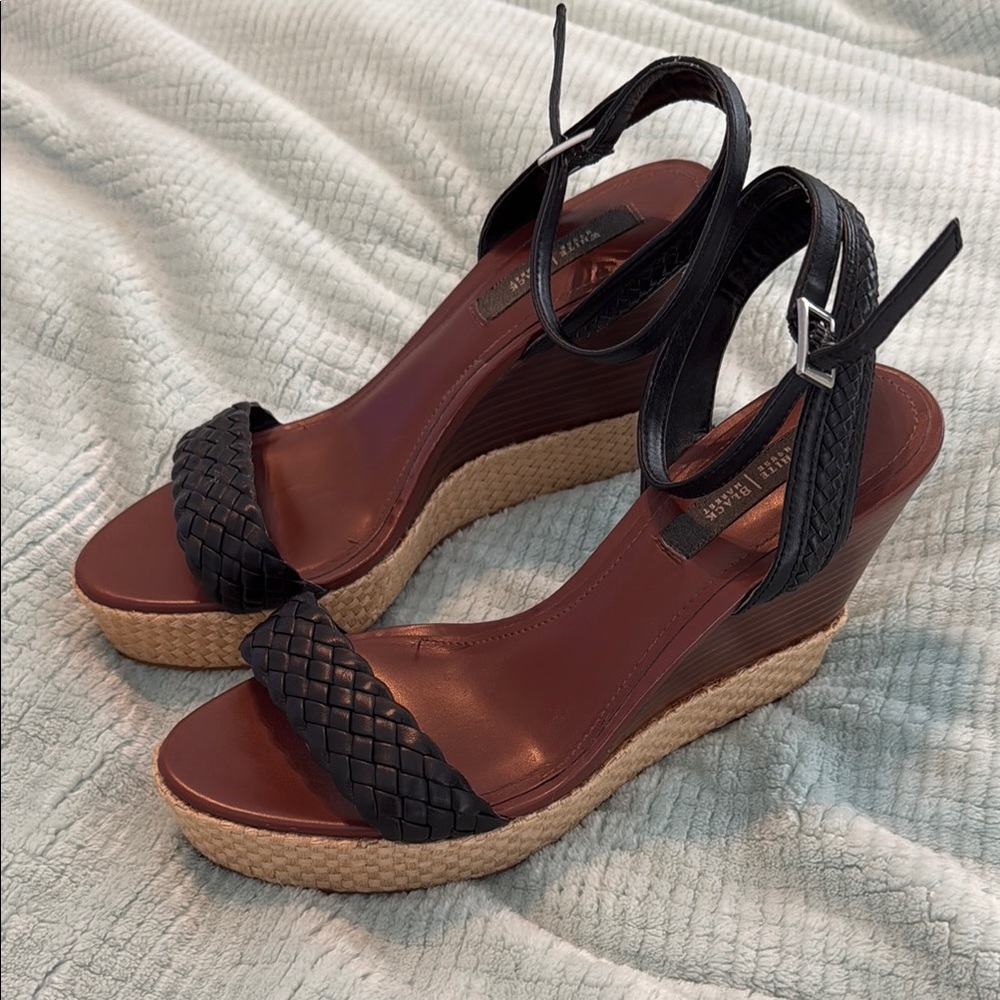 EUC WHBM Black Woven Wedge Sandals